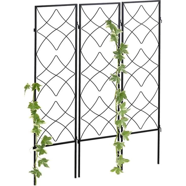 Relaxdays - Rankgitter Metall, 3er Set, zum Stecken, Rankhilfe für Kletterpflanzen, 122 x 31 cm, Spalier Garten, schwarz