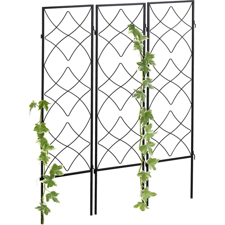 Relaxdays - Rankgitter Metall, 3er Set, zum Stecken, Rankhilfe für Kletterpflanzen, 122 x 31 cm, Spalier Garten, schwarz – Bild 1
