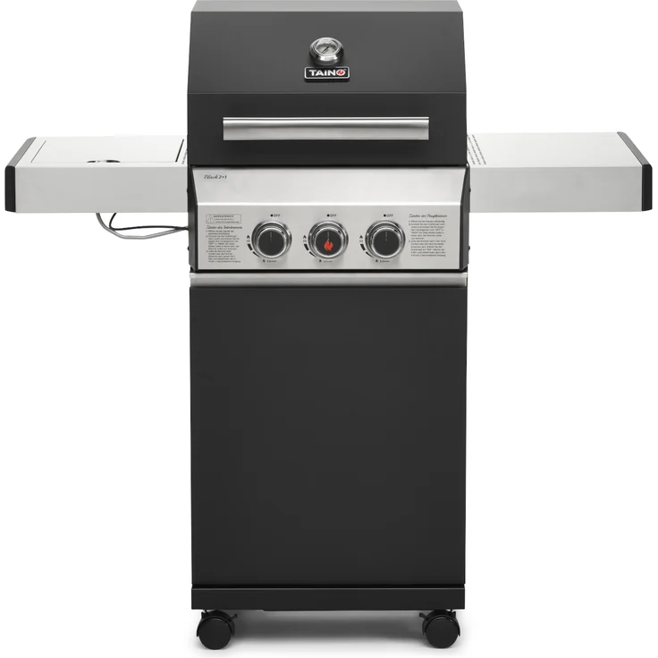 TAINO BLACK 2 Gasgrill mit Seitenbrenner Gusseisen-Rost Gasgrill 2 Brenner Standgrill Matt Schwarz – Bild 2