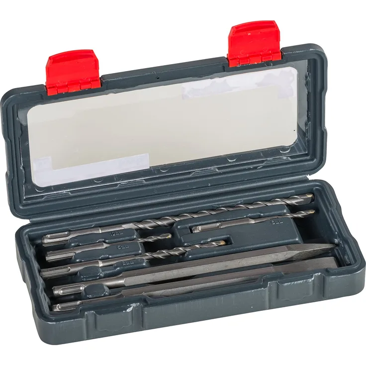 kwb PowerBox Hammerbohrer-Satz und Meißel-Set – Bohrer-Set mit Flachmeißel und Spitzmeißel, 6-teilig
