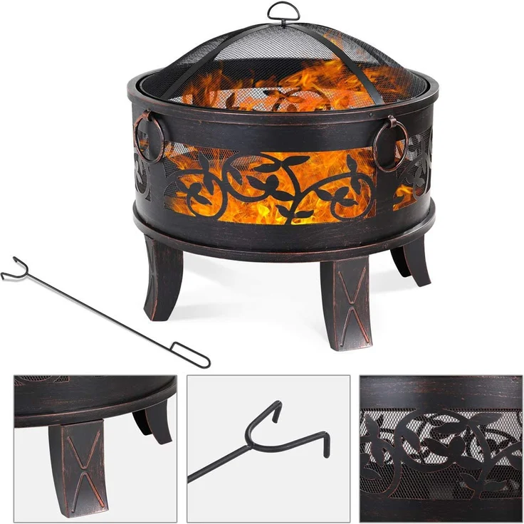 Gardebruk Feuerkorb rund Ø 67 cm Stahl Schürhaken Funkenfluggitter Feuerstelle Feuerschale Grillfeuer Garten  (107447) – Bild 5