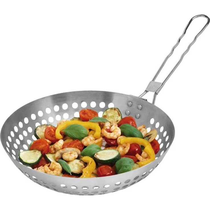 Grillwok Grill-Wok Pfanne Wokpfanne Edelstahl Grillen Wok – Bild 2