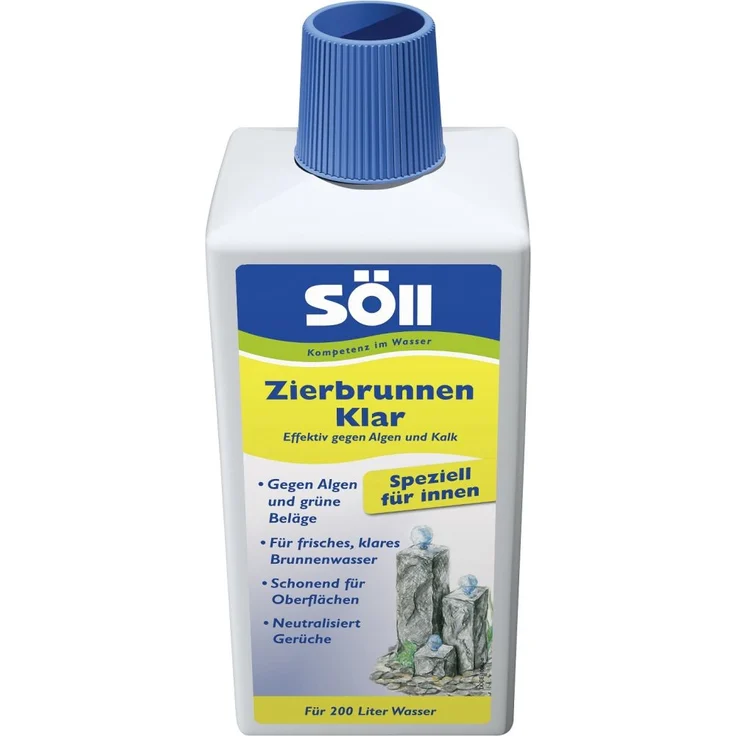 Söll 31150 ZierbrunnenKlar 500 ml Wasserpflege Brunnenreinigung für Zierbrunnen Dekobrunnen - effektiver Zierbrunnenreiniger speziell für innen gegen Algen und Kalk für sauberes Brunnenwasser – Bild 2