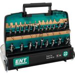 ENT 22-tlg. Oberfräser Set in Kunststoffkassette - Schaft Durchmesser 8 mm