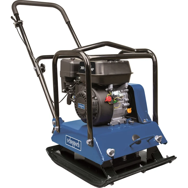 Scheppach Benzin Rüttelplatte HP1800S - 23 kN | 6.5PS | 88 kg | 30cm Verdichtungstiefe | Vorlaufgeschwindigkeit 25 m/min | Plattengröße 550 x 440 mm | mit Fahrvorrichtung & Gummimatte (für Pflaster) – Bild 1