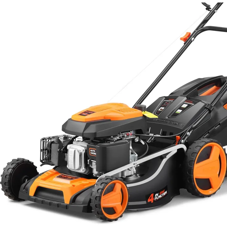 Fuxtec FX-RM5196, 51 cm Schnittbreite, Benzin-Rasenmäher, 4400 Watt Leistung, 196 ccm Hubraum, 60 l Fangkorbvolumen