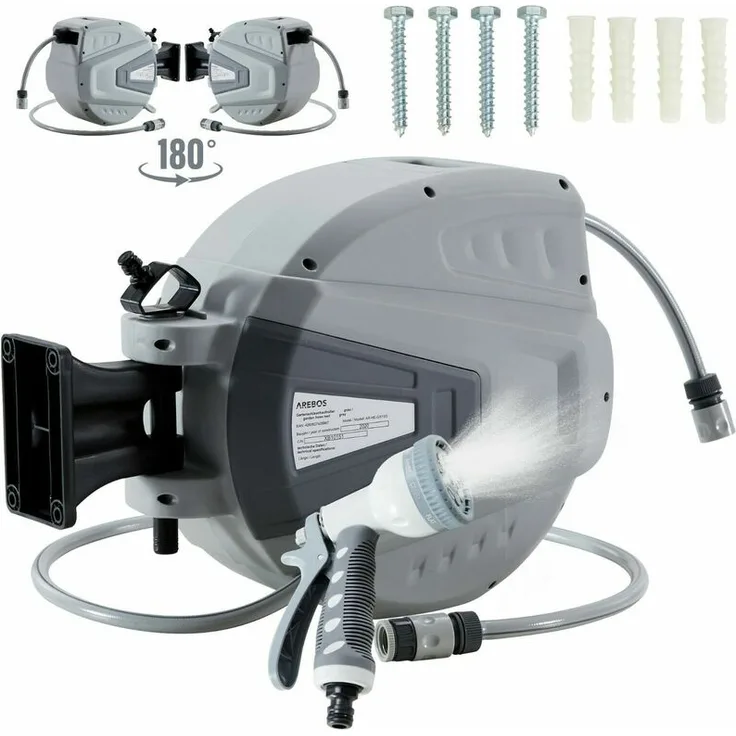 Gartenschlauchaufroller Gartenschlauch Wasserschlauch Schlauch Grau 30 m - Grau - Arebos