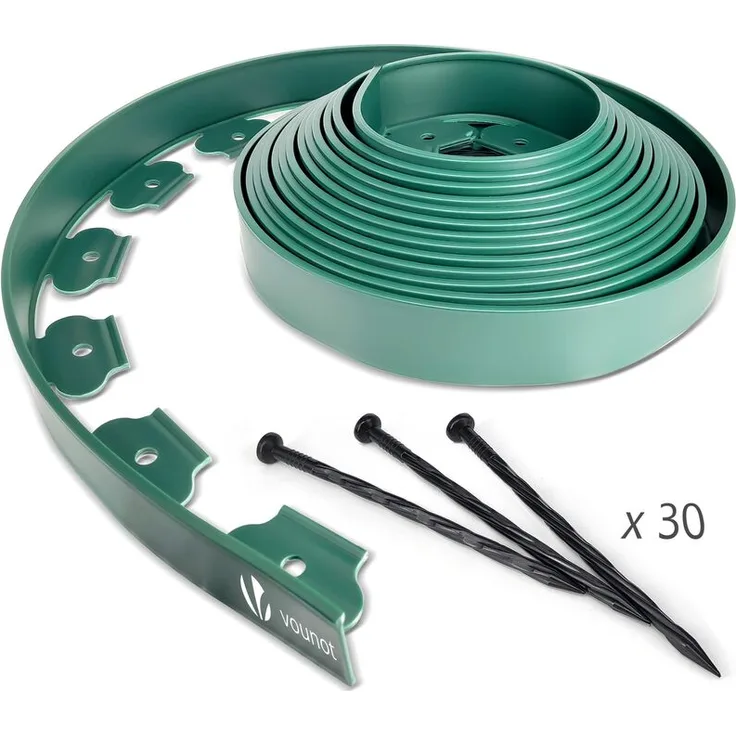 Flexible Rasenkante Kunststoff, mit 30 Erdanker, 10m x 5cm, Grün