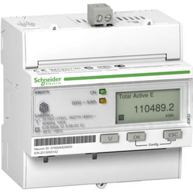Schneider Energiezähler, 3-phasig, 5A, erweiterte Messfunktion, LON, 1E, MID konform