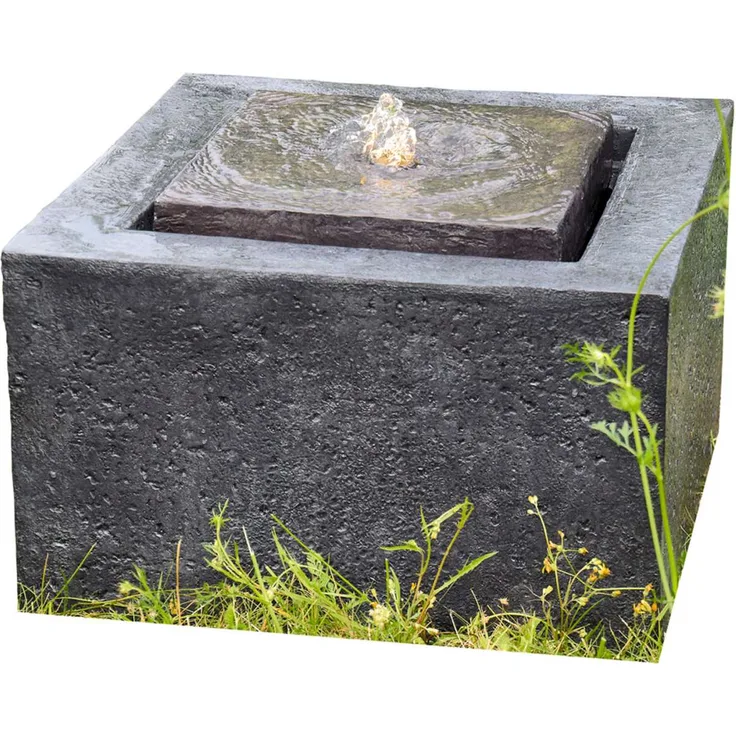 Granimex Quader Polystone Wasserquelle mit Pumpe und LED-Beleuchtung Wasserspiel 50x50x35 cm