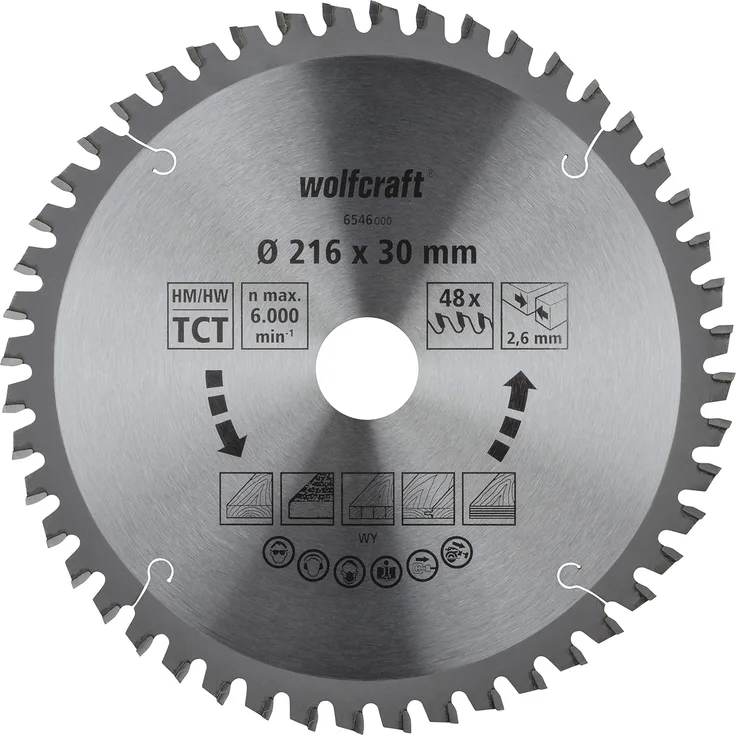 wolfcraft 6546000 Kapp- und Gehrungssägeblatt ø 216 mm - feine, saubere Schnitte