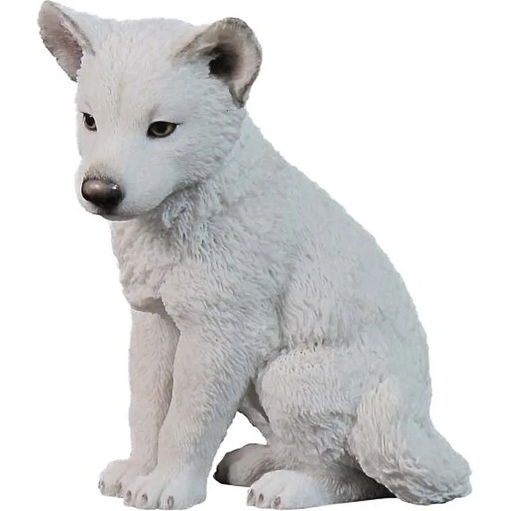 Polarwolf Welpe sitzend Figur Deko Dekoration Wolf Tierfigur Skulptur
