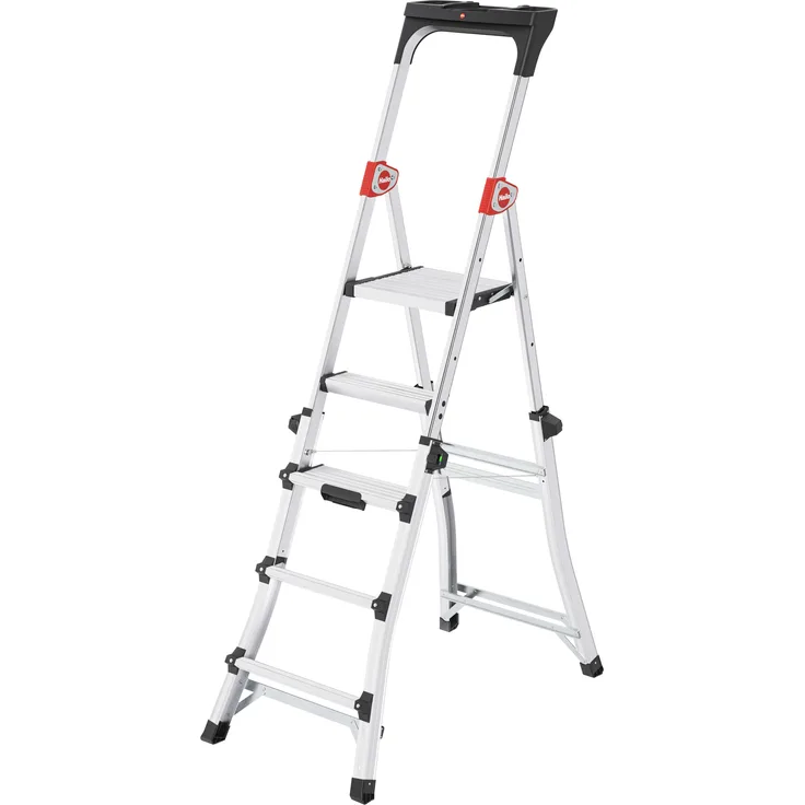 Hailo TL100 Topline 3-in-1 Alu Teleskopleiter, Flexible Arbeitshöhe 3-5 Stufen belastbar bis 150 kg, 2,65 - 3,09 m Arbeitshöhe einstellbar, extragroße Plattform, Leiter ausziehbar, Aluleiter