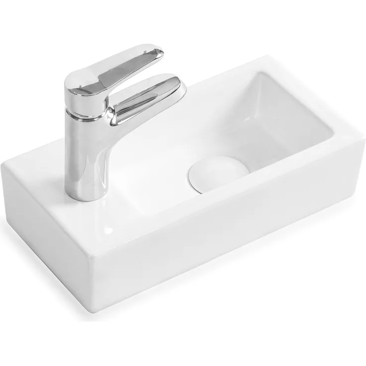 Gäste WC Waschbecken PARIS aus feinster Keramik für Wandmontage oder als Aufsatzwaschbecken mit Hahnloch Hahnloch Links