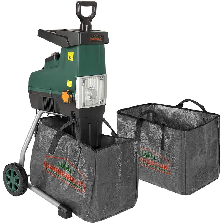 Gardebruk Elektrischer Leisehäcksler 2800W max. 44mm Aststärke 2x 60L Auffangbeutel Gartenhäcksler Walzenhäcksler Schredder Häcksler