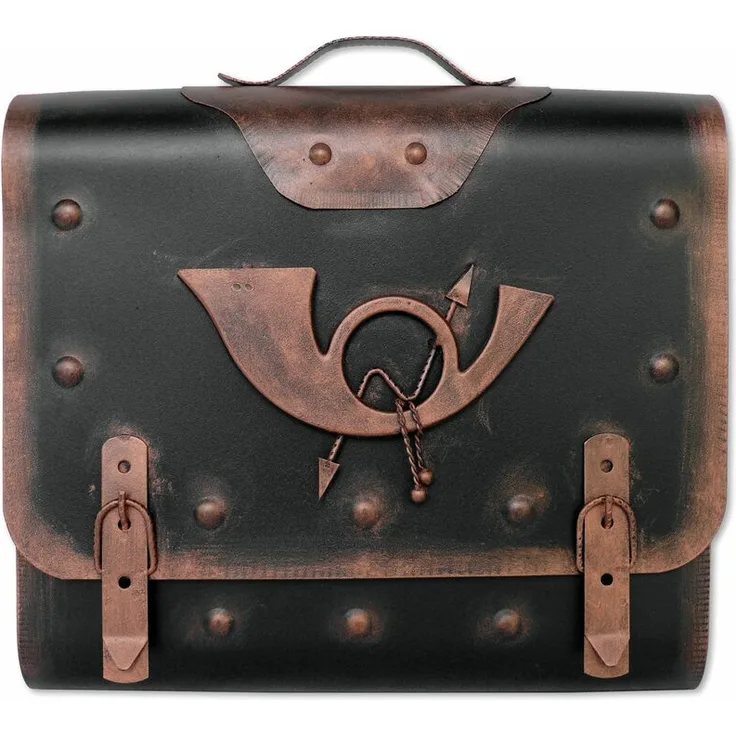 Briefkasten Alter Ranzen mit Posthorn PH2, 40 x 40 x 9 cm, kupfer