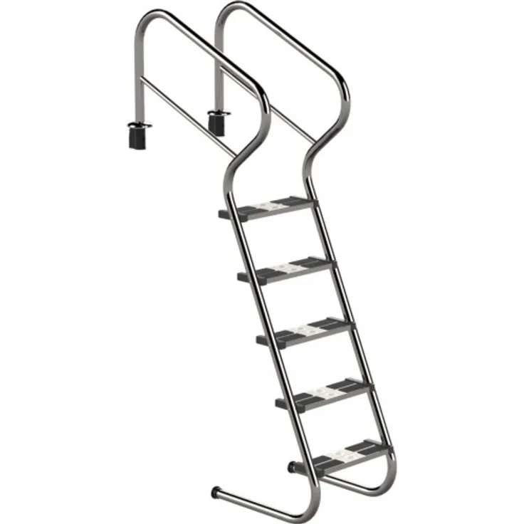 Ideal Eichenwald Edelstahl Pooltreppe mit Sicherheitsstufe 5-stufig V2A von Ideal
