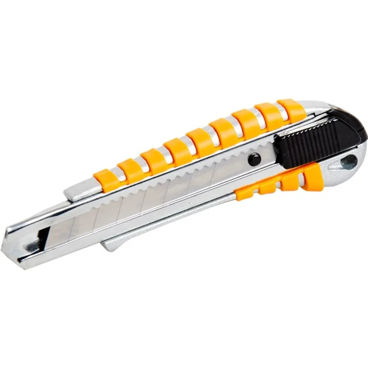 FRONTTOOL Cuttermesser Alu Profi 18 mm aus schlagfestem Alu-Druckguss, Metallführung, ergonomischer Griff