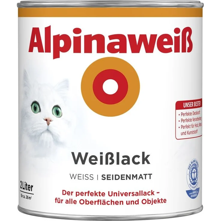 Alpinaweiß Weißlack 2 l, alpinaweiß, seidenmatt – Bild 1