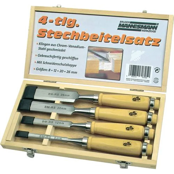 Brüder Mannesmann Stechbeitelsatz 4-tlg. in Holzkassette, M66104