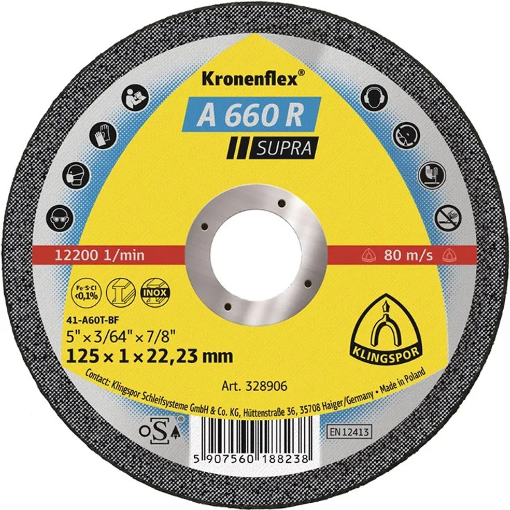 KLINGSPOR KLI-328906 328906 A 660 R Trennscheiben 125 x 1 x 22,23 mm gerade Inhalt: 25 Stück