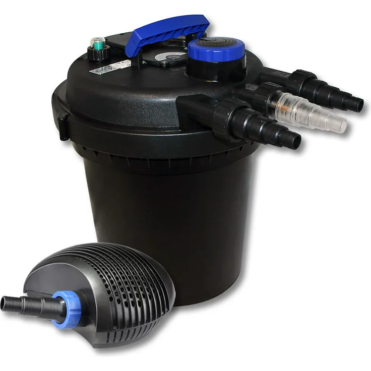 WilTec SunSun Druckteichfilter Set für 6000l mit 11W UVC Teichklärer und 20W ECO Pumpe