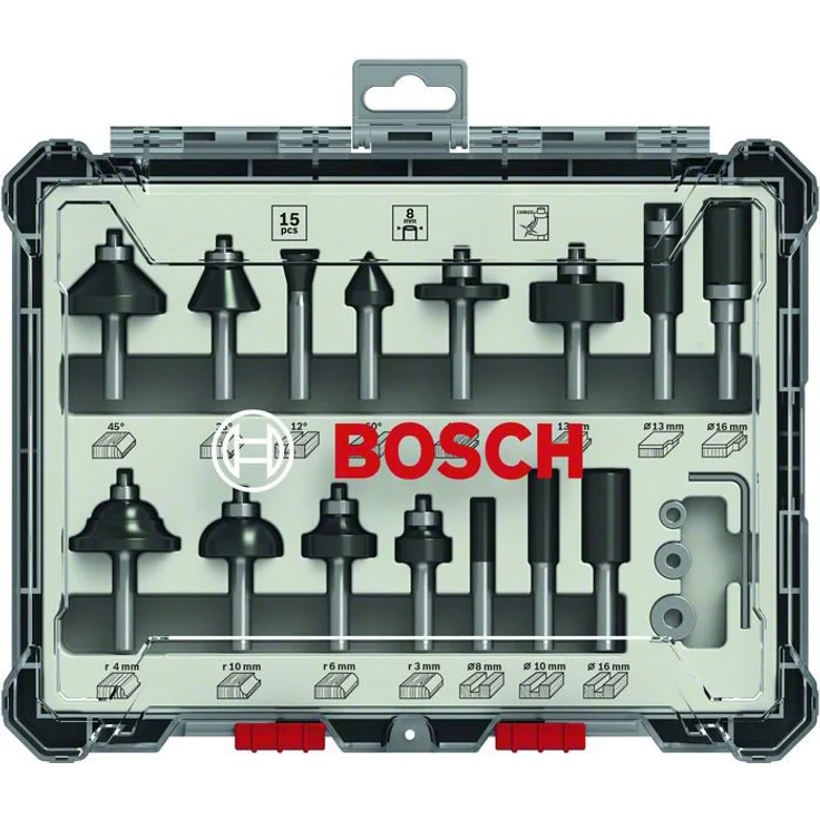 Bosch Professional 15tlg. Fräser Set (für Holz, für Oberfräsen mit 1-4 Zoll Schaft) – Bild 1
