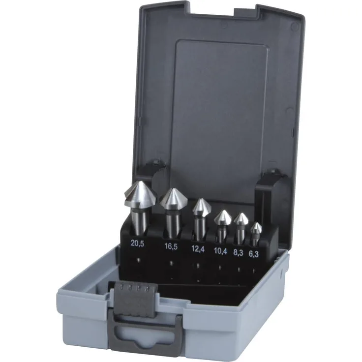 RUKO R102152RO Entgrat- und Kegelblei-Set HSS in Kunststoffbox, DIN 335, Typ C, 90 Grad, glänzend, 6-teilig