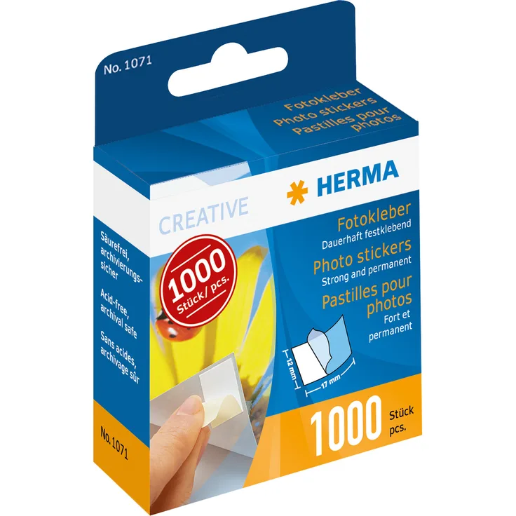 Herma Klebestück Fotokleber Kartonspender, 12 x 17 mm, weiß, 1000 Stück