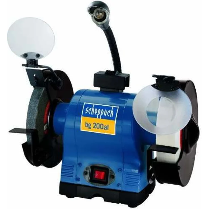 Scheppach Profi Doppelschleifer BG200AL mit Induktionsmotor und Arbeitslampe | 230V 550W - Ø200 mm Stein | K60 / K100 | Funkenschutz | Werkstückauflage & Schleifsteinabrichter | int. Wasserbehälter – Bild 1