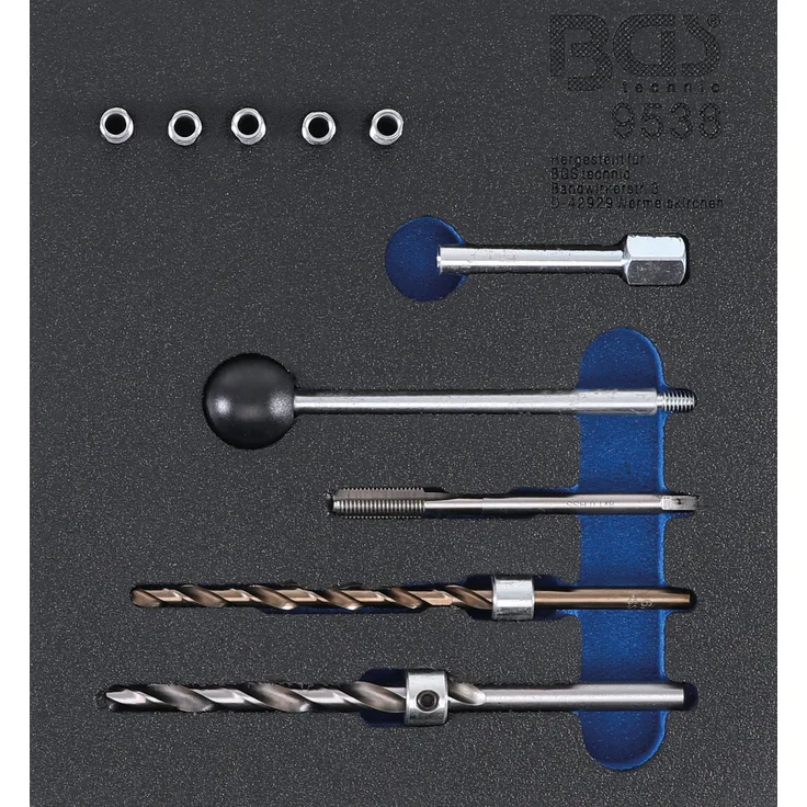 BGS 9538 | Werkstattwageneinlage 1-6: Gewinde-Reparatursatz | | 10-tlg. | für Injektor-Befestigungsschrauben | M6 x 1