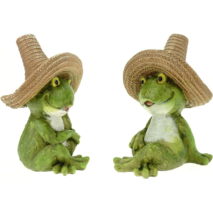 2er Set Frosch mit Sombrero sitzend 17 cm Figur Gartenfigur