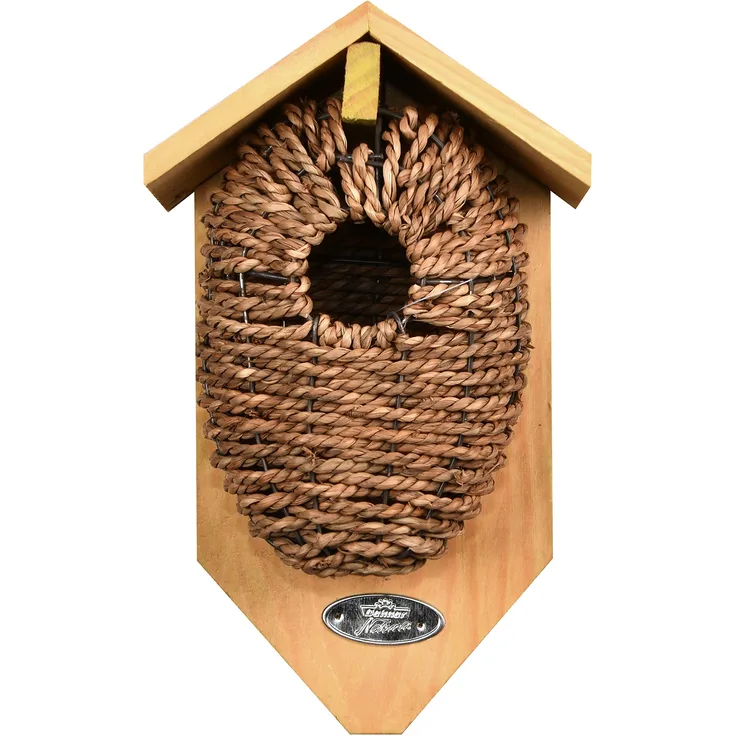 Dehner Natura Wildvogel-Nestbeutel Kadlin, Einflugloch Ø 35 mm, ca. 26 x 14 x 10 cm, Holz-Seegras