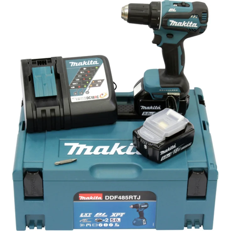 Makita DDF485RTJ Akku-Bohrschrauber, 18 V, 5 Ah, 50 Nm Drehmoment, mit 2 Akkus, Ladegerät und Transportkoffer – Bild 2