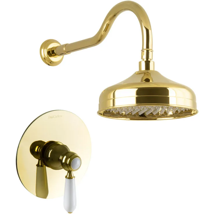 Paulgurkes - Duschset Unterputz Gold Regendusche Nostalgie Retro Luxus Dusche Set