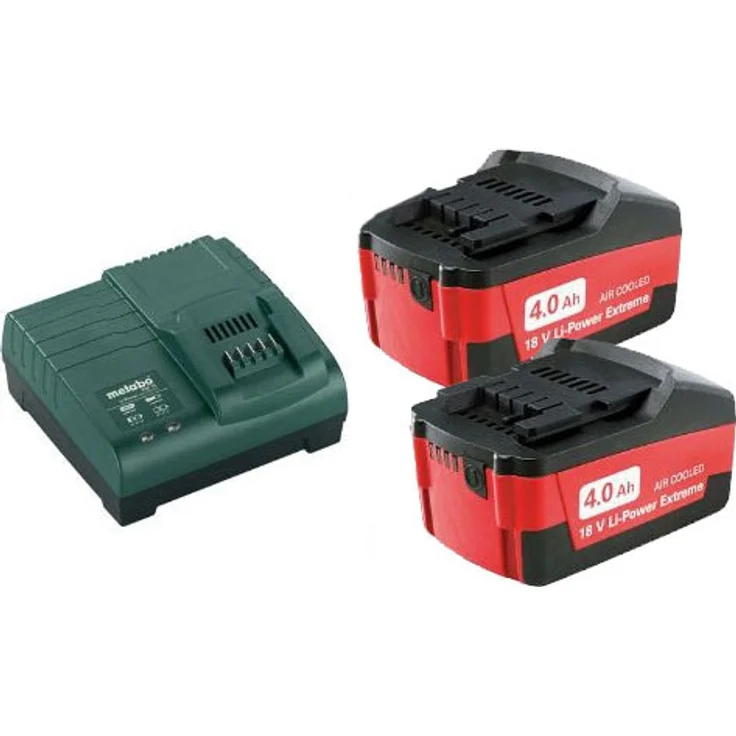 Metabo 2 x Werkzeugakku 18 V / 4,0 Ah + Ladegerät ASC 30-36 (685050000), Starter-Set