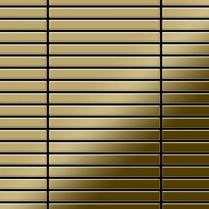 Mosaik Fliese massiv Metall Titan hochglänzend in gold 1,6mm stark ALLOY Linear-Ti-GM 0,94 m2