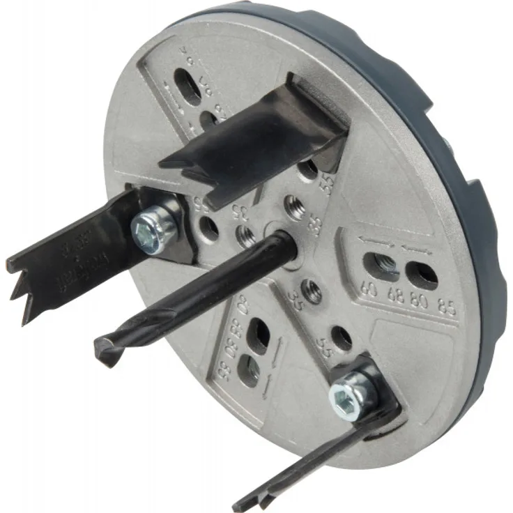 wolfcraft Lochsäge Spots 5986000 – Verstellbare Bohrkrone für den Akkuschrauber – Für Einbaustrahler in Gipsplatten & Holz – Ø 35, 55, 60, 68, 70, 75, 80, 85mm