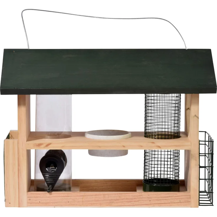 dobar 11518FSC Großes Multifunktions-Vogelfutterhaus 7-in-1, Wildvogel-Futterstation zum Aufhängen, 39 x 19 x 29 cm, Grün