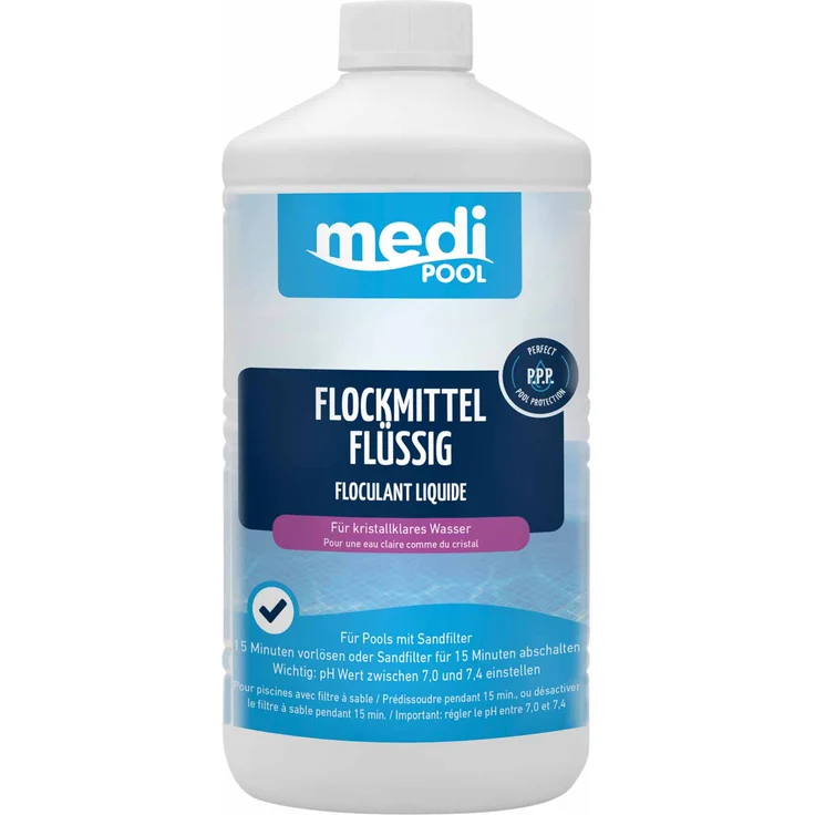 medi POOL Flockmittel flüssig 1 Liter, Flockungsmittel, Flockmittel, Wasserpflege – Bild 1