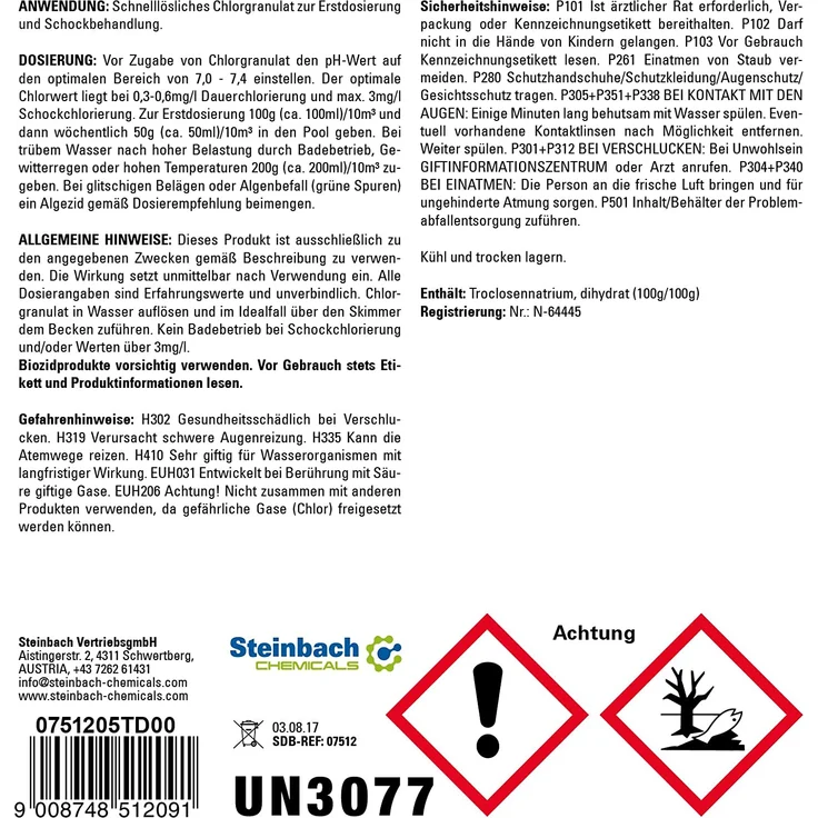 Steinbach Chlorgranulat 5 kg, h SDIC 8-30 56% – Bild 3