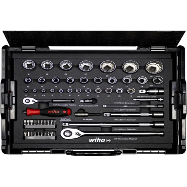 WIHA Steckschlüssel- und Bit Set 1/4 und 1/2 Doppel-und Sechskant Metrisch, 60-tlg. in L-Boxx