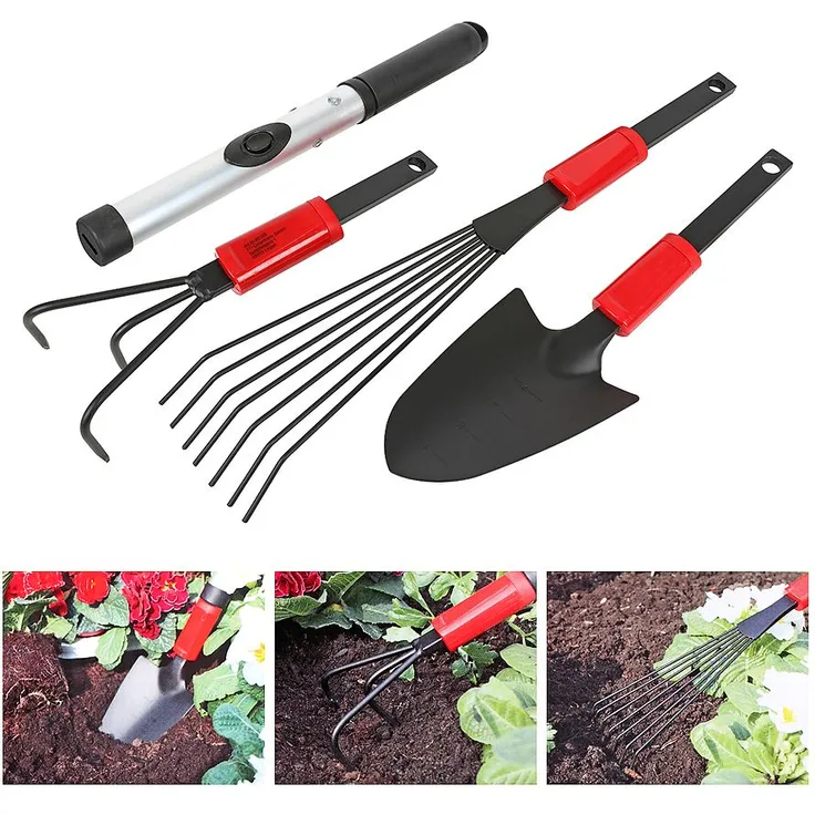 4-tlg.Garten-Kleingeräte-Set Gartenwerkzeug Schaufel Rechen Grubber Harke Kralle