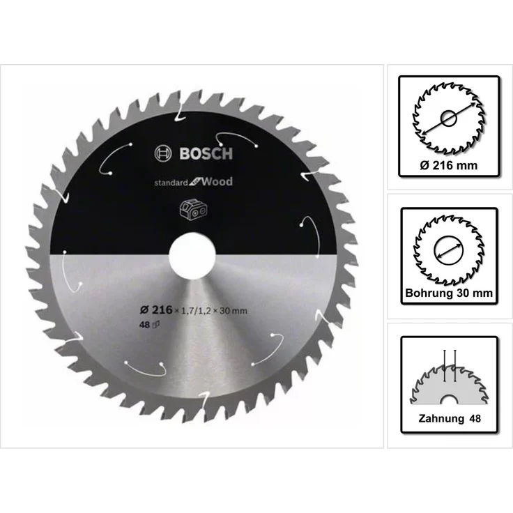Bosch Professional Kreissägeblatt Standard for Wood (Holz, 216 x 30 x 1,7 mm, 48 Zähne, Zubehör Akku Kreissäge) – Bild 1