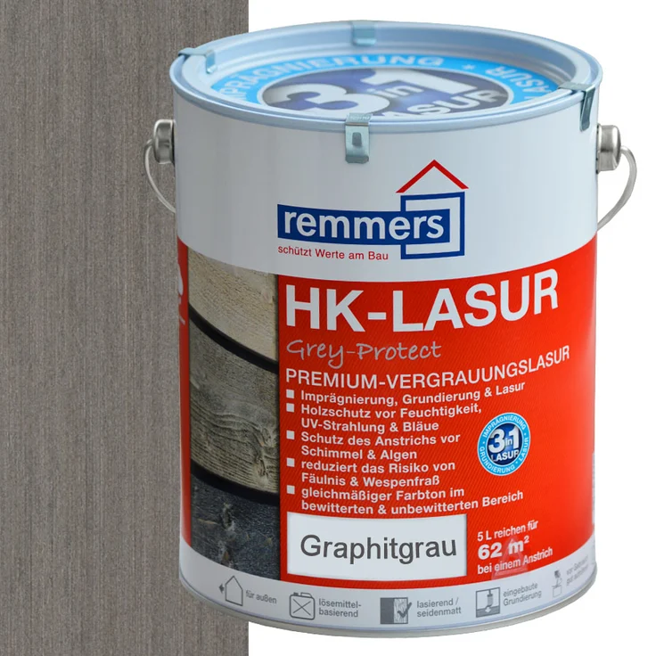 Remmers - Remmers HK-Lasur 5 L Eimer Graphitgrau - grau – Bild 1