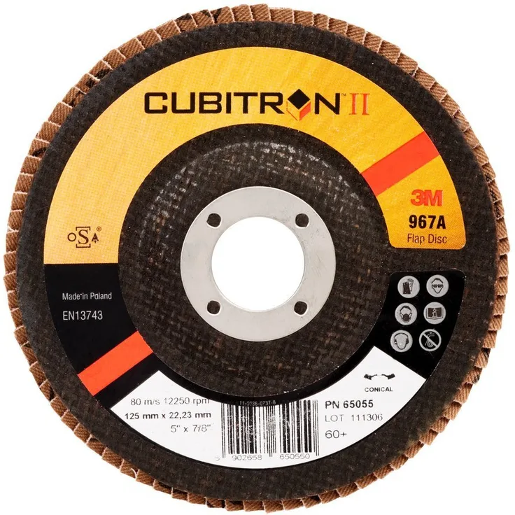 3M Cubitron II Fächerschleifscheibe 967A, 125 mm, 22,23 mm, 60+, konisch, 10 Stück / Karton