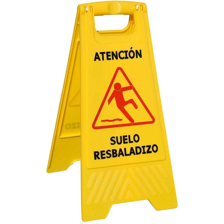 WOLFPACK 15050430 Warnschild mit spanischer Aufschrift Atencion Suelo Resbaladizo Vorsicht, rutschiger Boden , 60 x 21 cm