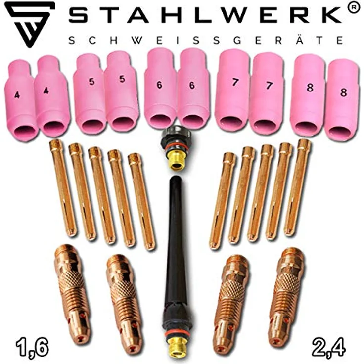 STAHLWERK WP-26 WIG Schweißzubehör Verschleißteile Spannhülsen Gehäuse Keramikdüsen WP26 Set 26-tlg – Bild 1