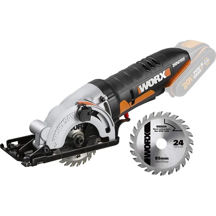 Worx WX527.9 Akku Handkreissäge Worxsaw 20V - Tauch- und Sägeschnitte bis zu 27mm, Einhandbedienung, Ideal für Holz, Dünnes Metall, Keramik, Kunststoffe - ohne Akku und Ladegerät