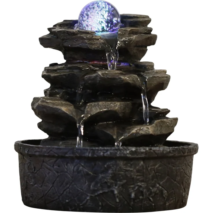 Zen'Light Little Rock Brunnen aus Polyresin, Dunkelbraun, 20 x 20 x 23 cm